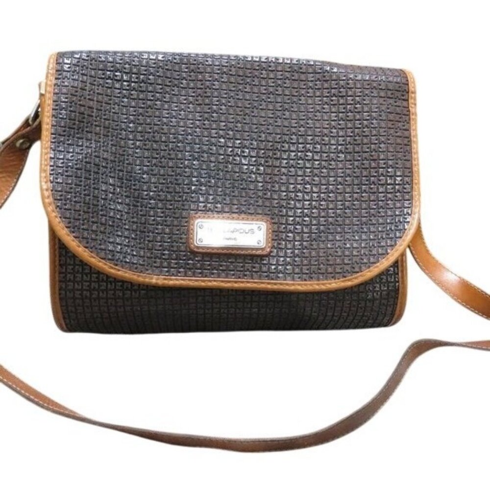 Ted Lapidus Vintage 80's thick Italian leather embossed crossbody messenger bag